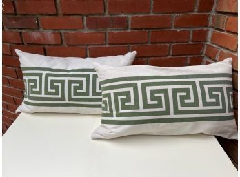 Pair Of Lumbar Pillows With A Green Key Design