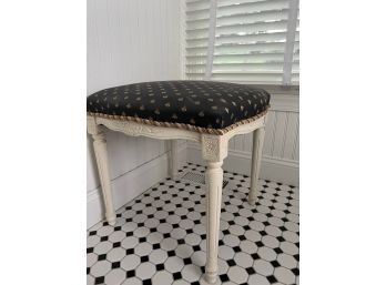 Square Painted Bench With Navy Upholstered Seat