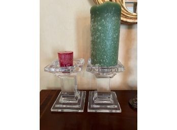 Pair Of Glasscrystal Candlesticks With A Flat Top