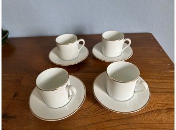 Set Of 4 White And Gold Rim Tiffany & Co. Demitasse Cups/saucers