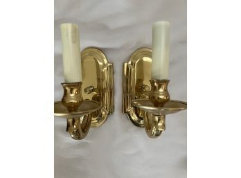 One Pair Of Small Single Brass Sconces