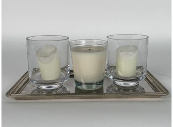 Trio Of Glass Candle Holders With Restoration Hardware Tray