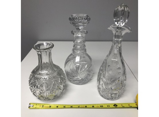 Etched / Cut Glass Trio Of Vintage Decanters