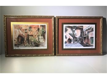 Pair Of Framed Matted Prints Of Trastevere Rome Italy