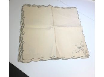 12 Napkins Off White W/taupe Embroidery