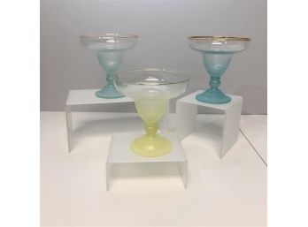 Vintage Blendo Frosted Daiquiri Glasses Yellow & Blue