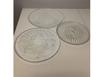 3 Large Glass Serving Plates
