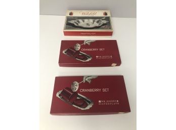 3 Boxed Silver Plate Cranberry Relish Sets