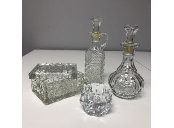 4 Vintage Pressed Glass Cut Glass Pieces