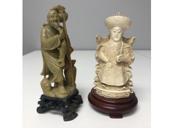 2 Carved Chinese Figurines Soapstone And Resin Hong Kong