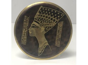 Egyptian Queen Nefertiti Brass Engraved Small Wall Plate Decor