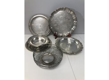 Bundle Of Assorted Silver Plate Serving Platters Bowls Reed & Barton, Towle, Leonard Etc