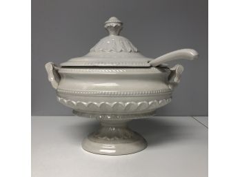 Elegant Footed Soup Tureen With Ladle & Lid Italy