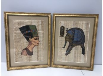 Pair Of Egyptian Painting Artwork On Papyrus