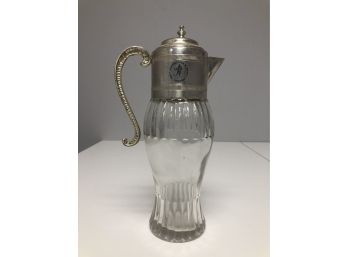 Beautiful Glass Pitcher Carafe Silver Plated Lid & Handle Lavorazione A Mano Italy