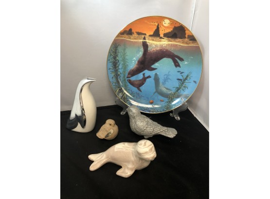 Small Animal Bundle Including A Reco 'lions Of The Sea' Ltd Edition Collector Plate