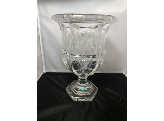 Tiffany & Co Crystal Etched Urn Footed Flower Vase Signed