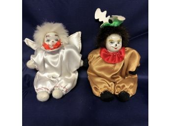 Pair Of 2 Hand Painted Porcelain Face Clown Dolls Sand Body