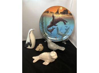 Small Animal Bundle Including A Reco 'lions Of The Sea' Ltd Edition Collector Plate
