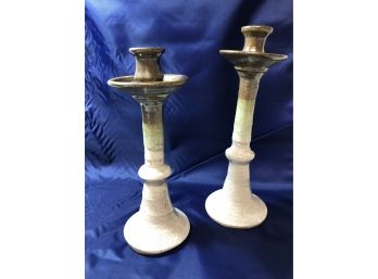 Pair Of 2 Beautiful Pottery Stoneware Candle Holders Signed Dalton