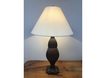 Tall Brown Wood Table Lamp & Shade