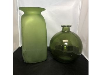 Pair Of Green Glass Vases