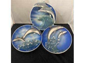 Trio Of Dolphin Splendor 3D Collector Plates Ltd Edition Numbered The Bradford Exchange
