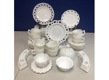 Antique Milk Glass Bundle #9 - Assorted Plates And More