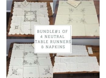 Bundle #1 Vintage Table Linens - 4 Neutral Table Runners & Napkins