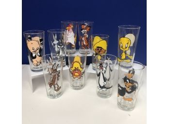 Set Of 10 Vintage 1970's Pepsi Looney Tunes Character Glasses (Yosemite Sam, Porky Pig.....and More)