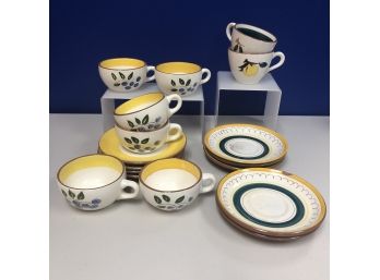 8 Stangl Potter Cups & Saucers 'blueberry' And 'fruit'