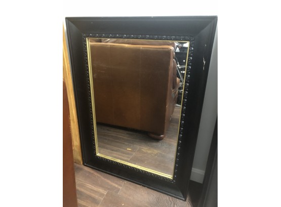 Black Wood Wall Mirror W/detailed Edging & Gold Trim