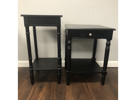 Pair Of Black Wood Side Occasional End Tables #1