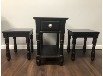 Trio Of Black Wood Side Occasional End Tables