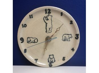Sweet Little Ceramic Pottery Kid's Clock W/bears