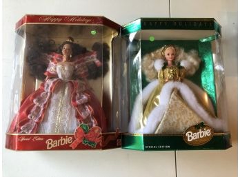 Pair Of 2 Happy Holidays Special Edition Barbie Dolls 1994 & 1997