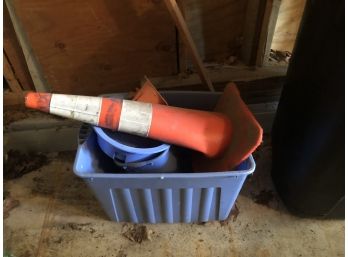 Plastic Tote Bins Plus 2 Orange Cones
