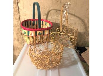 Trio Of Christmas Holiday Decorative Baskets