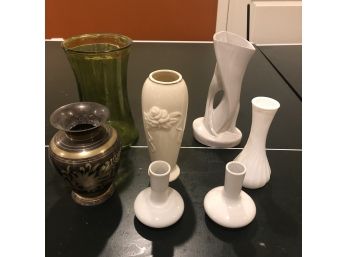 Assorted Metal Glass Porcelain Ceramic Vase Bundle (Lenox, Hoosier, Frankoma...)