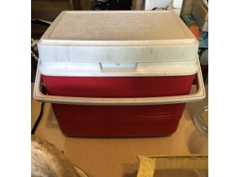 Red & White Rubbermaid Cooler W/ Handle