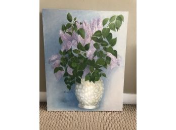 Pretty Painting On Cavas 'Lilacs' Signed H M Lemoine '82