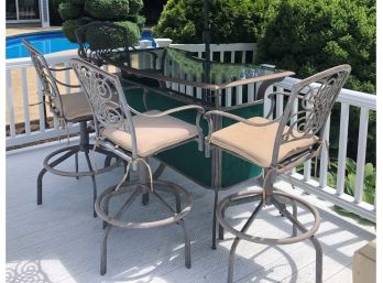 Green & Metal Patio Deck Outdoor Bar W/ 4 High Chairs