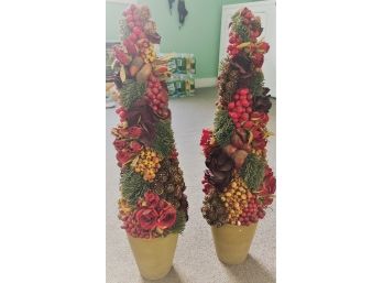 Set Of 2 Faux Holiday Topiaries