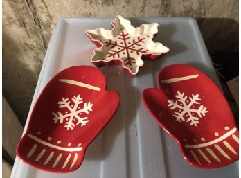 Trio Of Christmas Holiday Ceramic Candy Nut Dishes