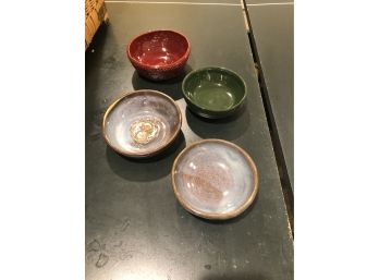4 Handmade Pottery Glazed Ceramic Condiment Trinket Bowls