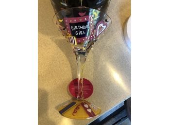 Brand New Painted Decorative 'Birthday Girl' Martini Glass By Lolita