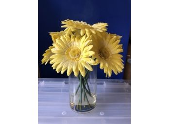 Faux Yellow Gerber Daisies In Glass Vase