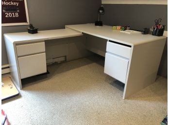 2 Piece L-Shaped White Desk W/ 4 Drawers