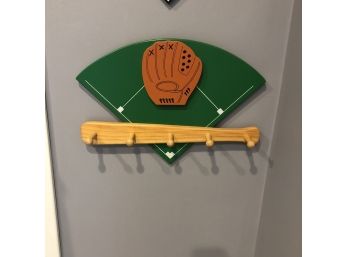 Baseball Themed 5 Hook Wall Rack