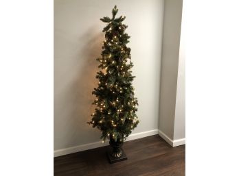 Faux Pre-Lit Narrow Christmas Tree In Decorative Urn